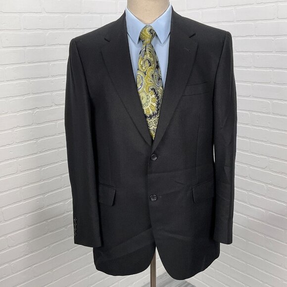 Jos A Bank‎ Blazer Men 40R Black Gray Herringbone Signature Silk Camel Hair - Picture 1 of 12